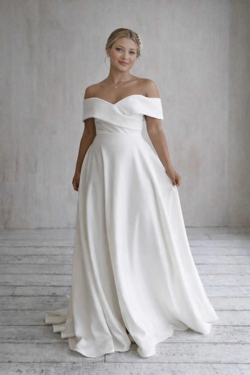 Vestido de Noiva Ombro a Ombro – Elegância Minimalista